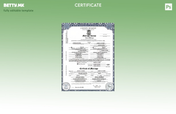 модерен стил, шаблон за потврда за брак од округот Мичиген Кент во САД во форм 1